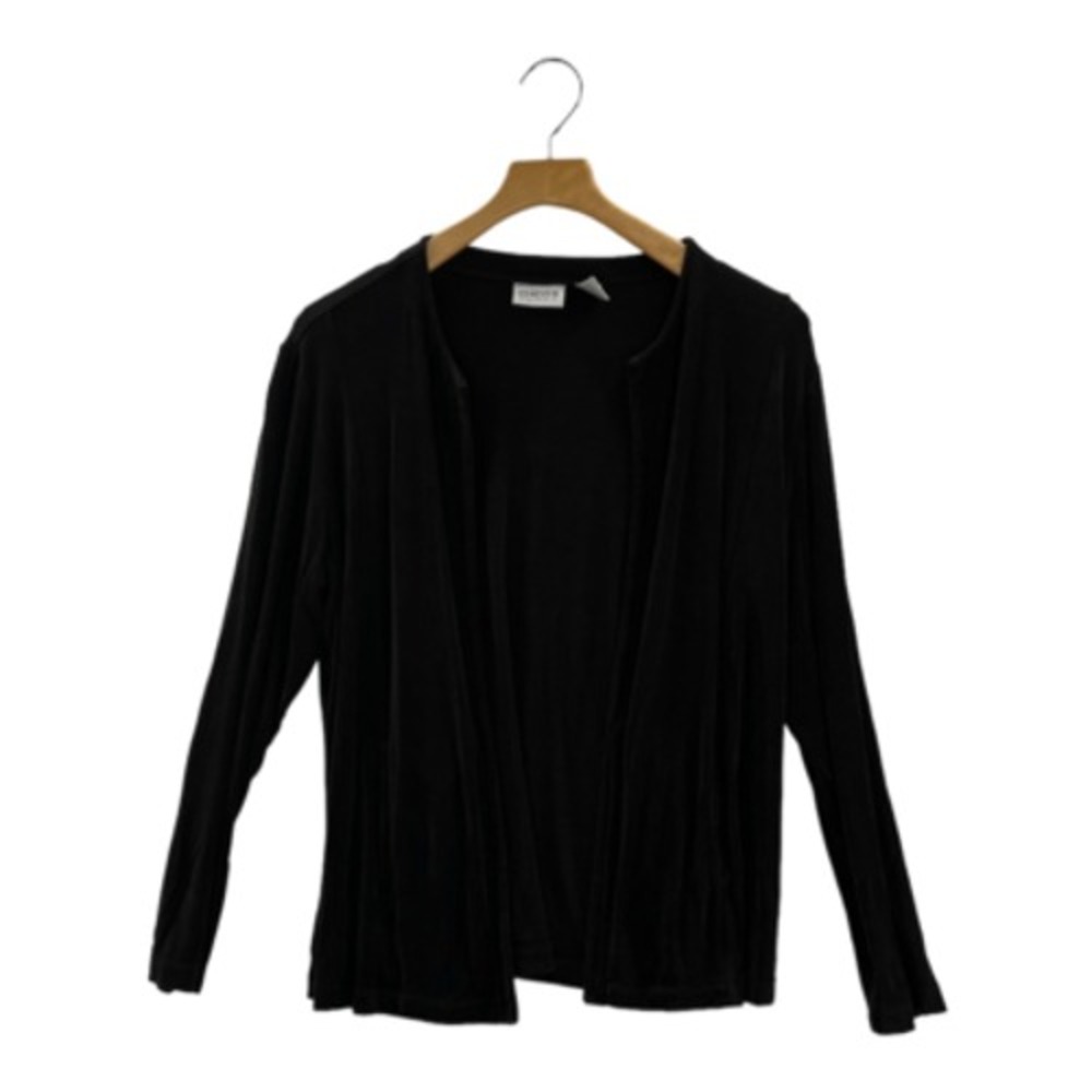 Chicos Womens Cardigan Sweater Black Acetate Blend Long Sleeve Open Front USA L